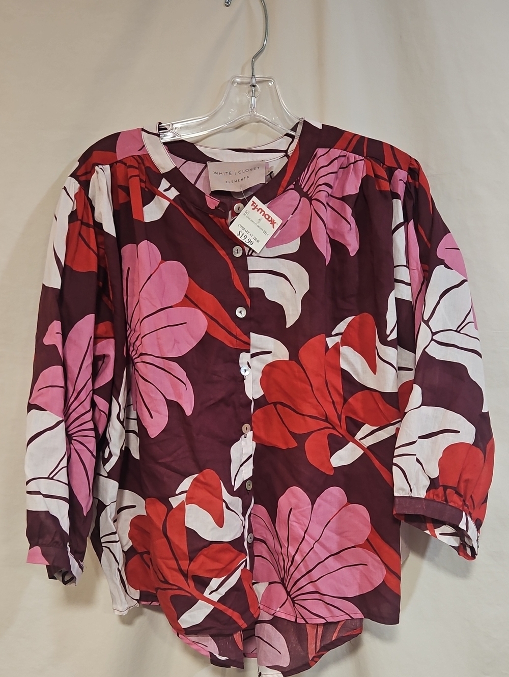 White Cloud Floral Button-Down Shirt in Burgundy, Pink & Red